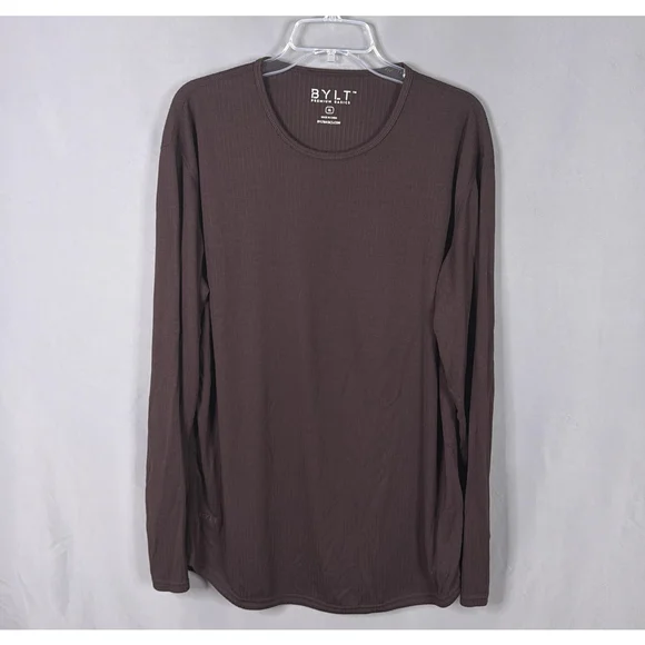 BYLT Premium Basics Long Sleeve Shirt Mens XL Plum Ribbed Tee Crew Neck - Picture 1 of 7